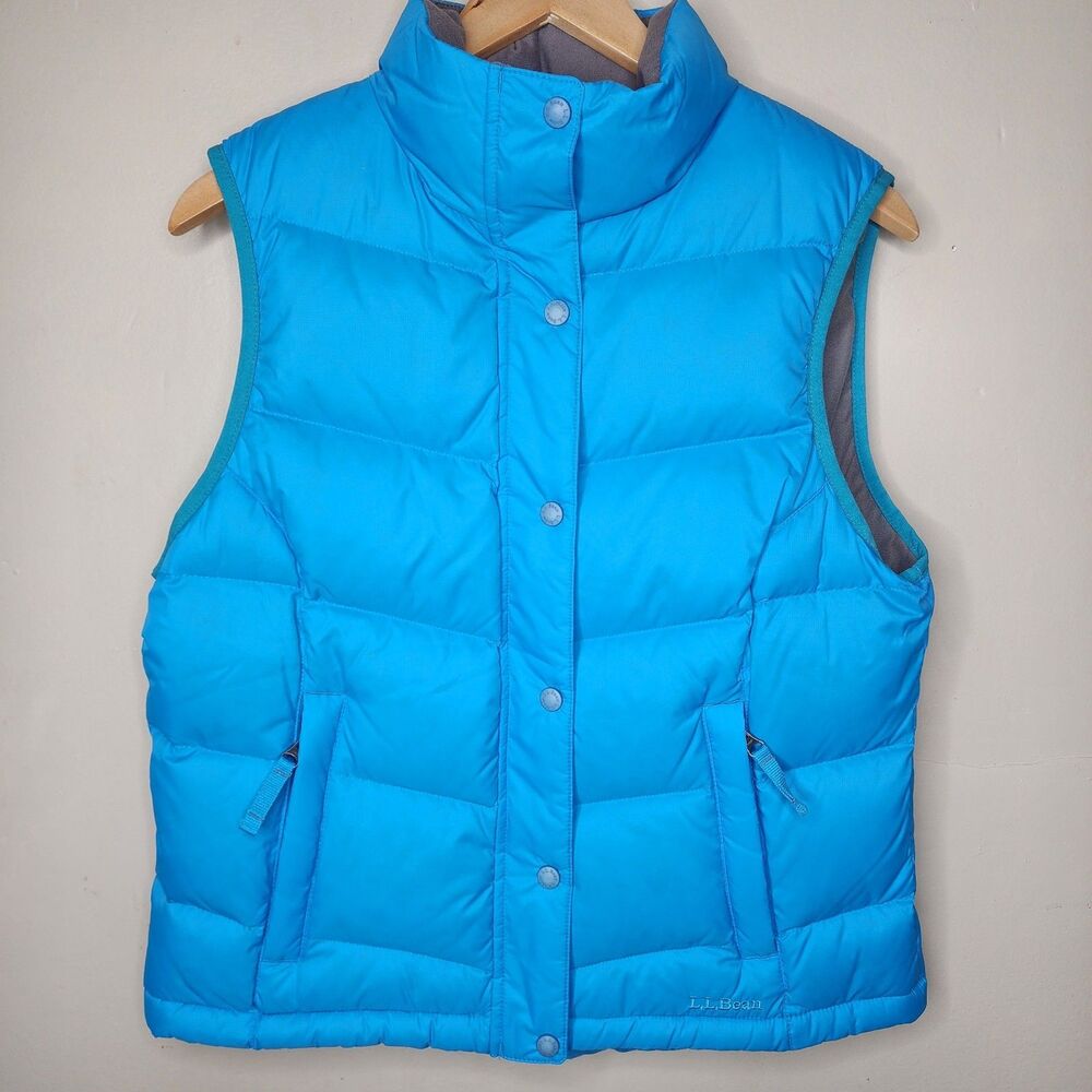 LL Bean Goose Down Puffer Vest Blue Womens Medium Athletic Gorpcore Zip Snap - Picture 16 of 16